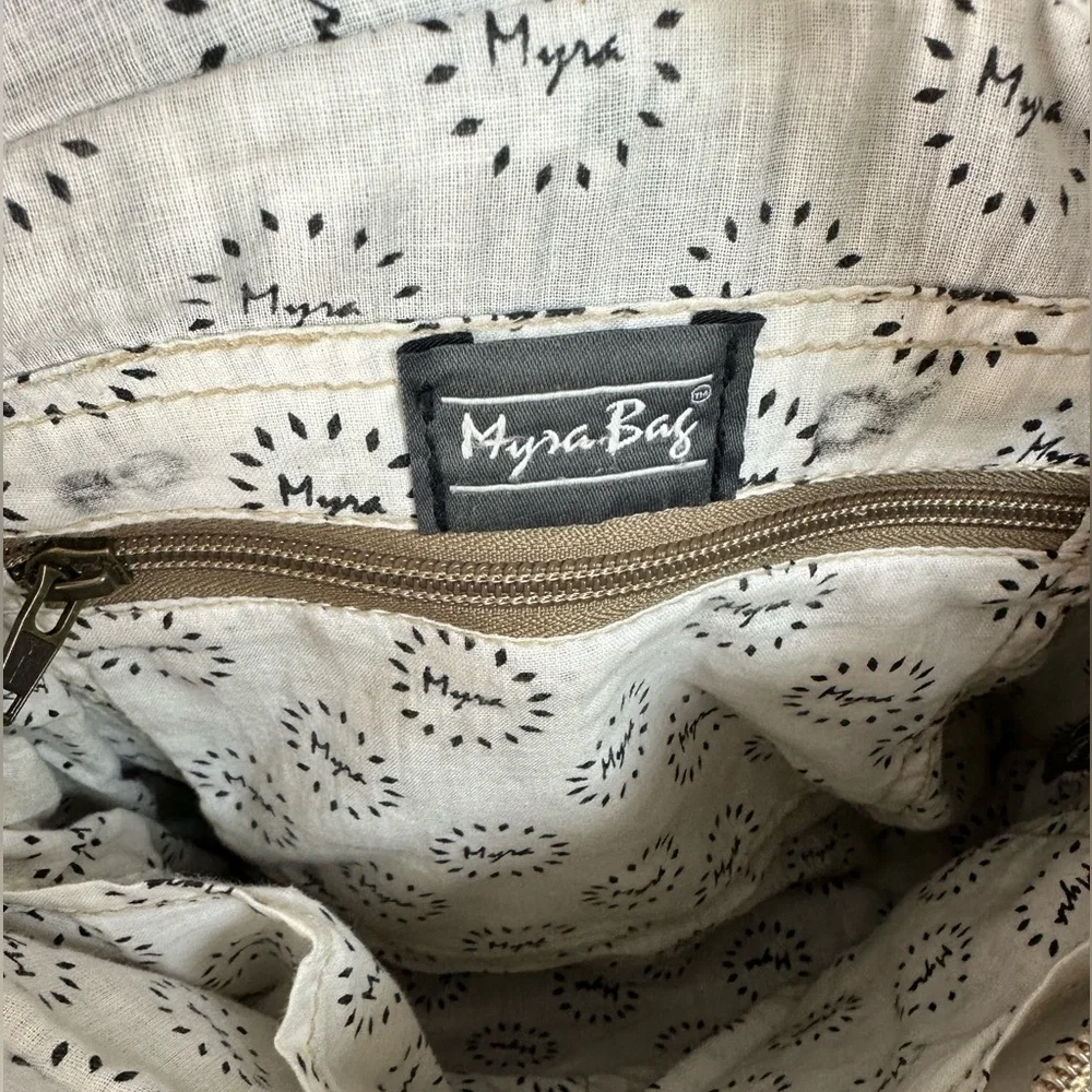 Myra Bag Brown and White Cowhide Shoulder Bag Crossbody Grey canvas western - Picture 6 of 12